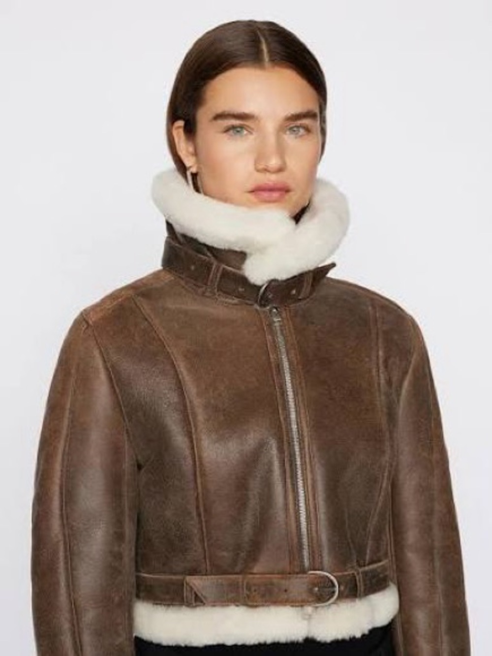 Frame Cropped Shearling Moto Jacket NEW - Picture 2 of 9